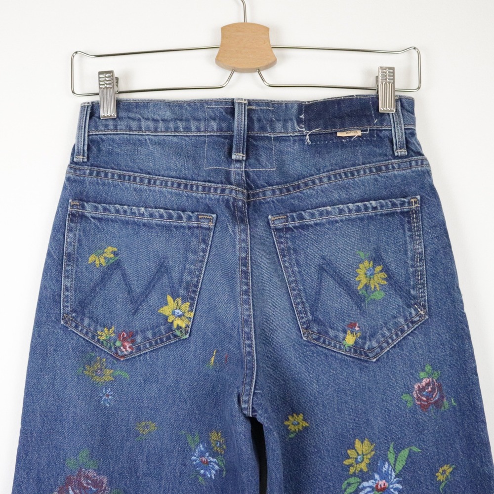 Mother Lil Rerun Zip Sneak Jeans Field Of Flowers High Rise Wide Leg‎ 23 - Picture 5 of 13